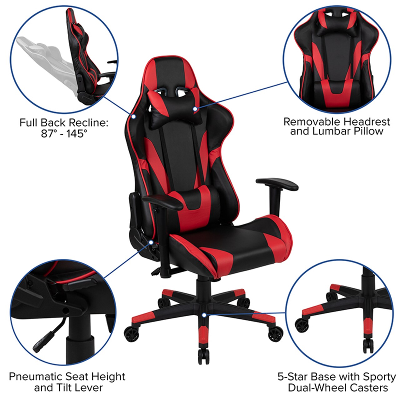 Flash Furniture Red Gaming Desk and Red and Black Reclining Gaming Chair Set with Cup Holder and Headphone Hook